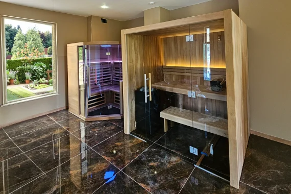 Sauna Infrarosu Becker Infra 161 Colt si Sauna finlandeza Auroom Emma Glass proiect Craiova banner
